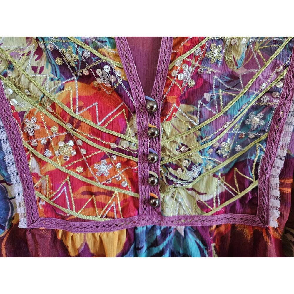 LANE BRYANT Plus 22 24 Babydoll Blouse Semi Sheer Multicolor Embellished Bust 50 - Picture 4 of 8